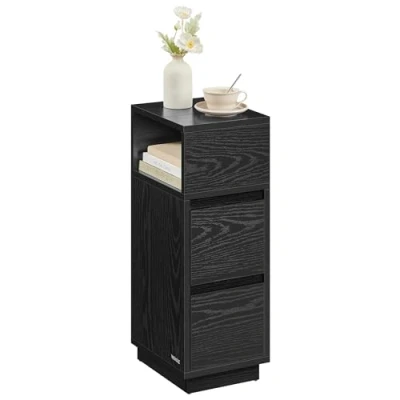 Image of VASAGLE Slim Bedside Table, Small Narrow Side End Table with 2 Drawers, 1 Open Compartment Mounted to Face Left or Right, for Bedroom, Living Room, Ebony Black LET656B56