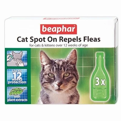 Image of Beaphar, Cat Spot On Repels Fleas, Plant Based Parasite Protection, Contains Natural Herbal Extract Margosa, Up To 4 Weeks Of 3 Pipettes