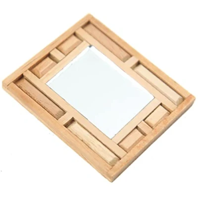 Image of Melody Jane Dolls House Rustic Rectangular Mirror Wooden Miniature Home Decor Accessory 1:12