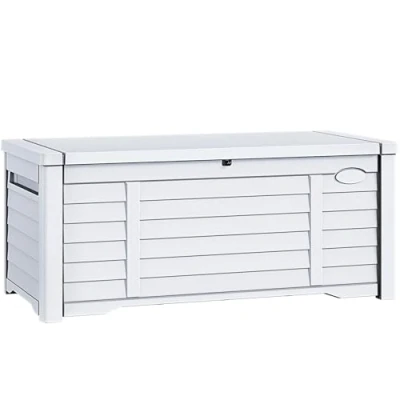 Image of YITAHOME 450 L Garden Storage Box Large, Waterproof Outdoor Lockable Deck Boxes with Lid for Patio Tools Pillows Pool Supplies, White, 141 x 66.8 59.9cm