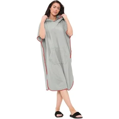 Image of True Face Beach Changing Robe With Pocket &amp; Hood Poncho Quick Dry For Unisex Adults Mens Womens To Change Wet Suit Surfing Swimming Lightweight Ponchos Grey