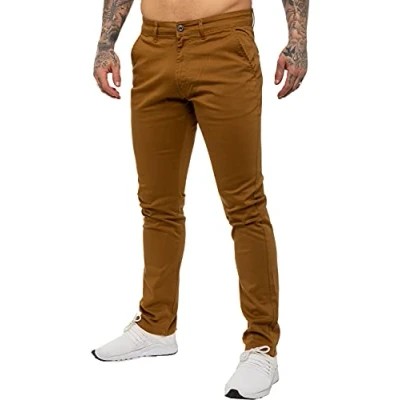 Image of Enzo Mens Designer Skinny Slim Fit Chinos Super Stretch Trousers Pants EZ348 TAN 40 Regular New Prime