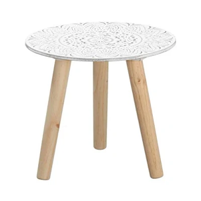 Image of Spetebo Small Side Table 30 x cm White / Natural with Decoration Wooden Coffee Sofa Flower Stool