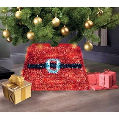 Image of Just for Christmas Xmas Tree LED RED Santa OR BLUE SEQUIN GIFT BOX Design Skirt Collar Tidy Stand Cover Decoration Traditional Festive Décor (Red 6082), 49.5 X 27 33CM