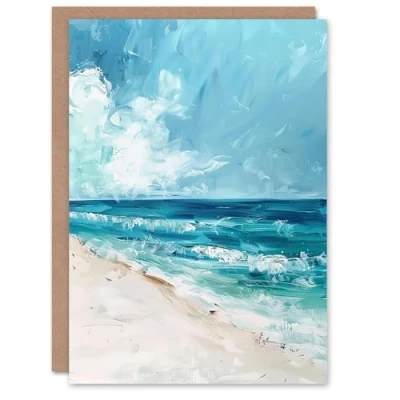 Image of Artery8 Ocean Waves on Sandy White Beach Oil Painting Greeting Birthday Card Him Her All Blank