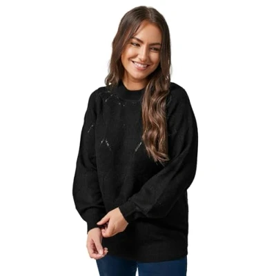 Image of EVANS Curve Pointelle Knitted Jumper Women&#039;s Plus Size Black