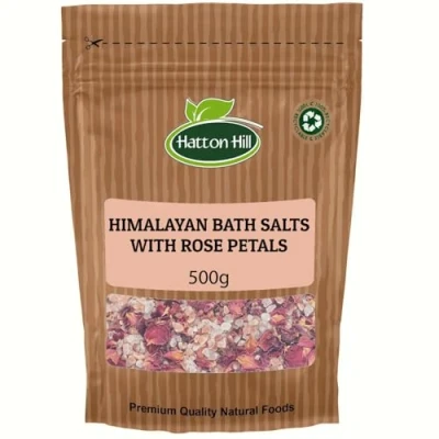 Image of Himalayan Bath Salts with Rose Petals 500g by Hatton Hill Luxurious, Mineral Rich Soak for Relaxation and Rejuvenation