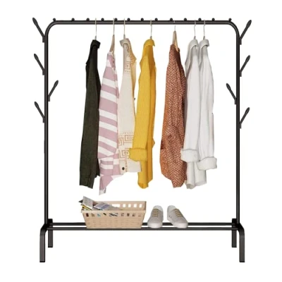 Image of edihome, Clothes Rail, Rack for Bedroom, 118 x 148 39 cm, Heavy Duty, Metallic, with Shoe Holder, Hanging Clothes, Skirts, Shirts, Trousers (Black)