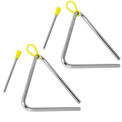 Image of TIGER TRI7 2 MT 15CM (6&quot;) Heavy Duty Steel Triangle Instrument, Complete with Rubberised Handle and Beater, Ideal for Early Development of Rhythm Primary School Use, Pack