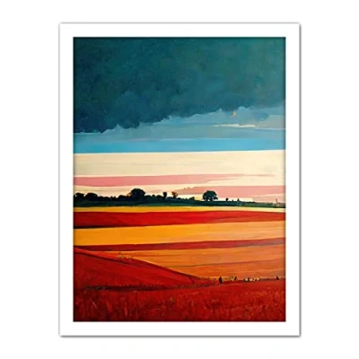 Image of Doppelganger33 LTD Colourful Modern Countryside Landscape Multicoloured Artwork Framed Wall Art Print 18X24 Inch