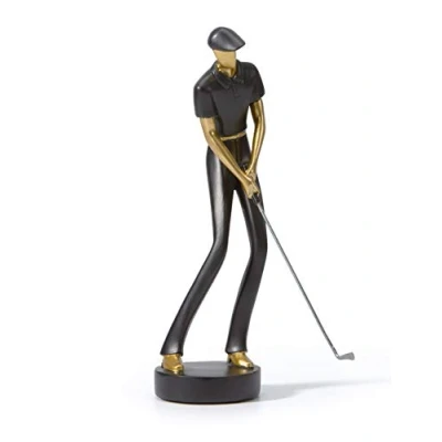 Image of Amoy Art Golf Figurine Statue Golfer Sculpture Gifts Modern Decor Arts Home Ornament Table Centerpiece Crafts Polyresin Black 24cm