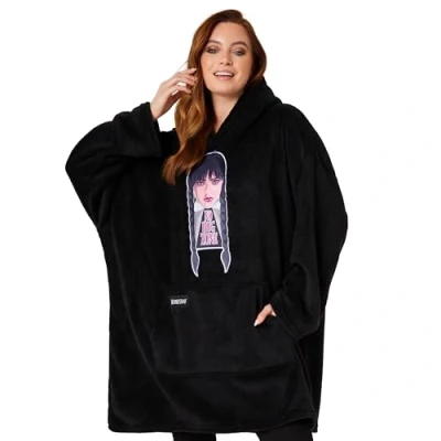 Image of Wednesday Blanket Hoodie for Women and Teenagers Cosy Oversized Fleece One Size Sherpa Hood Gifts (Black)