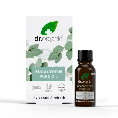 Image of Dr Organic Eucalyptus Essential Oil, 100% Pure &amp; Natural, Uplifting, for Congestion Relief, Aromatherapy, Diffusers, Massage, Vegan, Cruelty Free, Paraben SLS Certified Organic, 10ml