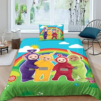 Image of BYTUGI Duvet Cover Teletubbies Bedding Set 3D Printed, Quilt with Zipper Closure Kids Set, Single (135x200cm) + Pillowcase