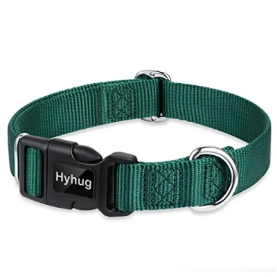 Image of Hyhug Design Classic Basic Nylon Dog Collar, Can Install Tag (Medium, Dark Green)
