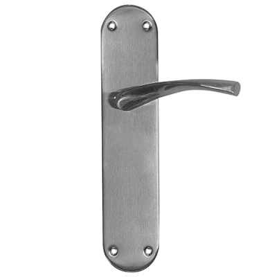 Image of Micel 07079 Door Handle Set with Wide Steel Plate and Aluminium Handle, Satin Nickel Finish, Silver, 280 x 145 70 mm