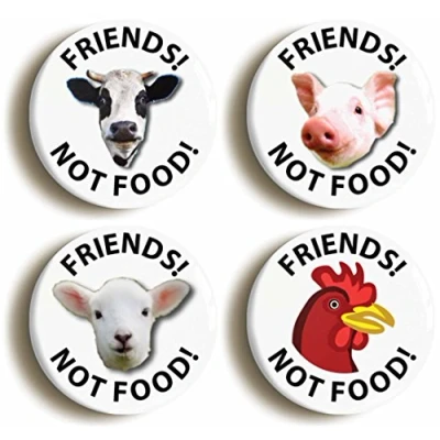 Image of FRIENDS NOT FOOD VEGETARIAN BADGE BUTTON PIN SET (Size is 1inch/25mm diameter)