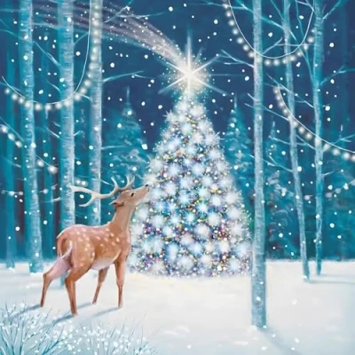 Image of GBCC Charity Christmas Cards Pack of 10 with Stag Forest Scene Eco Friendly Xmas Multipack Envelopes