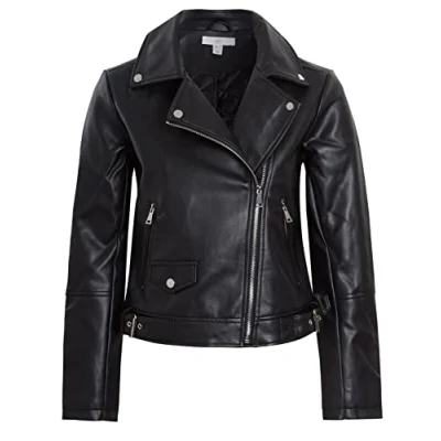 Image of SS7 Womens Faux Leather Biker Jacket with Quilted Lining Black