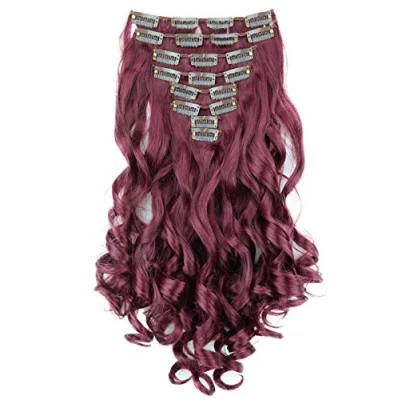 Image of CAISHA XL 18&quot; 7 Pieces Set CLIP IN EXTENSIONS Hairpiece Wavy Wine Red CE27 1