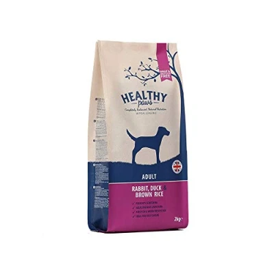 Image of Healthy Paws Premium Dry Dog Food Hypoallergenic Gluten Free Natural Rabbit Duck &amp; Brown Rice Complete Pet Nutrition for Adult Breeds 2Kgs