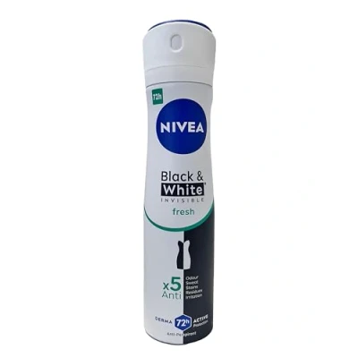 Image of Nivea Black &amp; White Invisible Fresh Deodorant Spray 6 x 150 ml, Deo and Anti Halos, Perfumed Antiperspirant that protects skin clothes