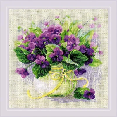 Image of RIOLIS Counted Cross Stitch Kit 8.75&quot;X8.75&quot; Violets In A Pot (14 Count)