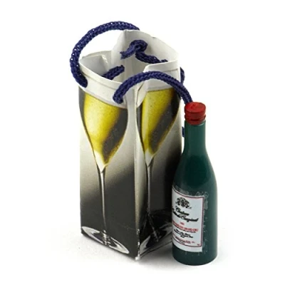 Image of MyTinyWorld Dolls House Miniature Handmade Bottle Bag with of Wine
