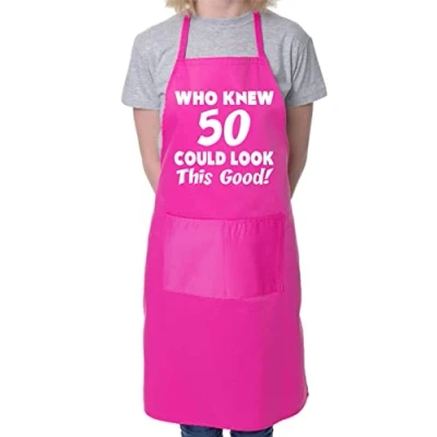 Image of print4ucouk 50th Birthday Who Knew 50 BBQ Cooking Funny Novelty Apron Pink