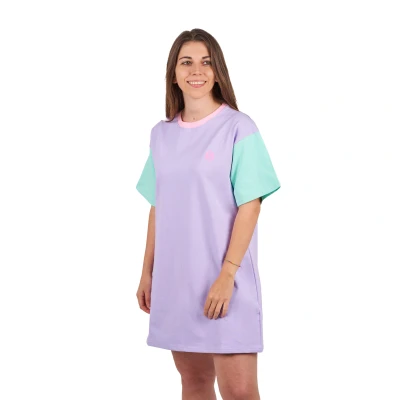 Image of Superb Womens Vestido de manga corta Oversized BeHappy SPRBDROV 2201 mujer Violet Cotton Size X Small