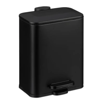 Image of Relaxdays Cosmetics Waste, 5 Litre, Bathroom Soft Close Trash Can, Matt Finish, Removable Inner Bin, Pedal, Black, Iron, 30 x 20 26 cm