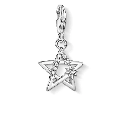 Image of THOMAS SABO Women&#039;s Charm Pendant Star with Stones Club 925 Sterling Silver, 2,4 x 1,3 cm, Silver Cubic Zirconia, Not applicable