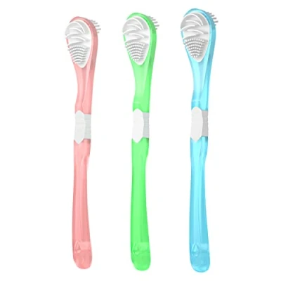 Image of 3 Color Pack Adult Tongue Scraper and Cleaning Brush Double Sided Soft Coating Brush, Portable Food Grade Oral Massage Brush…