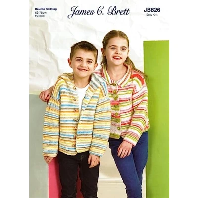 Image of James Brett Childrens Double Knit Knitting Pattern Hooded or Collar Cardigan (JB826)