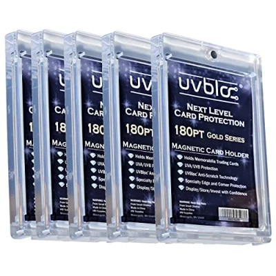 Image of UVBLOC One Touch Card Holder 180pt (5 Pack) Magnetic Baseball Jersey Patch Protectors Sleeves Cases for Trading Sports Cards