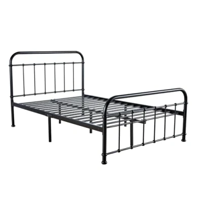 Image of Home Source Black Metal Bed Frame, Platform Design with Headboard and Footboard, Hospital Style, Solid Bar Slats, 4ft Small Double