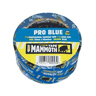 Image of Everbuild Mammoth Pro Blue Masking Tape Easy Tear High Heat Resistance UV Resistant 25mm x 33m Roll