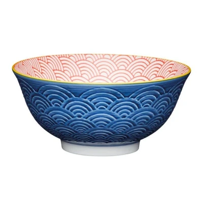 Image of KitchenCraft 16cm Ceramic Bowl Blue Arched Pattern