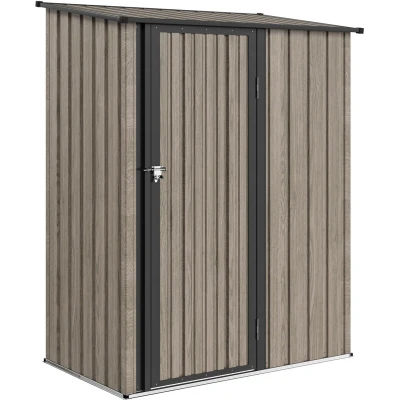 Image of Outsunny Outdoor Storage Shed Steel Garden w/Lockable Door Light Grey