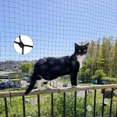 Image of Ancecos Cat net for balcony, Balcony net, Garden netting, with Wire Reinforced, Bite Resistant, Black, 2x1.5m