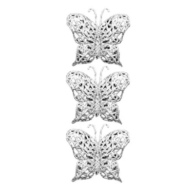 Image of Toyland® Pack of 3 8cm Silver Glittery Wire Butterflies Christmas Tree Decorations Indoor