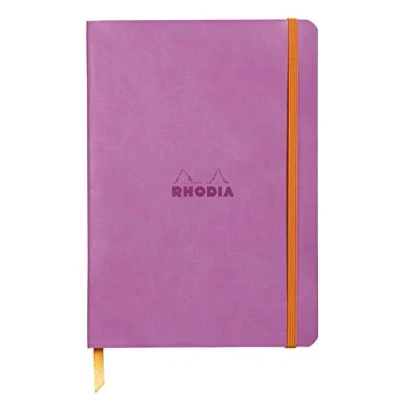 Image of RHODIA 117411C Lilac Soft Notebook A5 Lined 160 pages Ivory Clairefontaine Paper 90 g/m Bookmark, Elastic Closure Faux Leather Cover Rhodiarama Collection