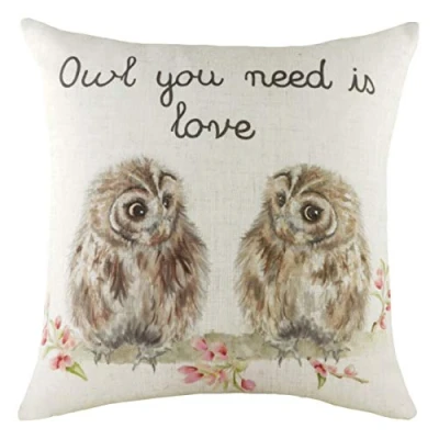 Image of Evans Lichfield Hedgerow Owls Cushion Cover, Polyester, Linen, multicolour, 43 x 43cm