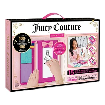 Image of Make It Real Juicy Couture Fashion Exchange Design Kit for Kids Art Set with Scratch Plates, Stickers, Coloured Pencils &amp; More Gifts Girls
