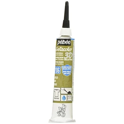 Image of PEBEO Setacolor 3D Dimensional Brod&#039;Perle Pearl Effect Fabric Paint 20ml Tube (Gold)
