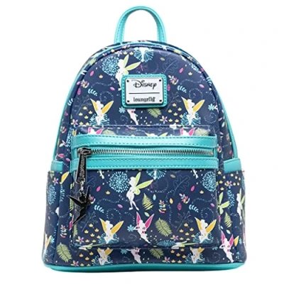 Image of Loungefly Women&#039;s Disney Teal Tinkerbell Glow in the Dark Allover Print Double Strap Shoulder Bag Purse