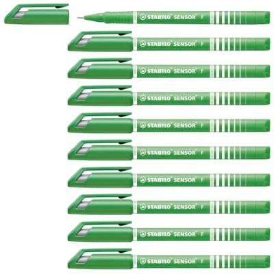 Image of Fineliner with Cushioned F Tip STABILO SENSOR fine Pack of 10 Light Green