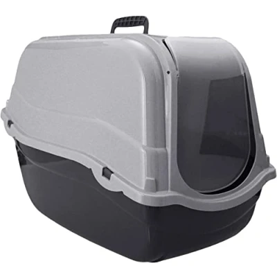 Image of Guaranteed4Less Cat Litter Tray Portable Hooded Box Covered Hand Carry Travel Pet Carrier Toilet (Grey)