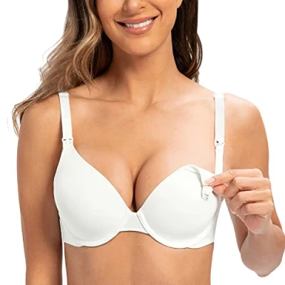 Image of MELENECA Women&#039;s Breastfeeding Padded Plus Size Convertible Underwire Nursing Bra White 38F