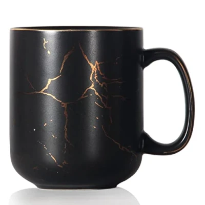Image of SHOWFULL 20oz Gold Marble Pattern Inlay Large Coffee Mug, 600ml Classic Ceramic Tea Cup with Handle for Men Women, Matte Black